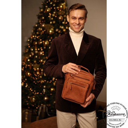  Мужская кожаная сумка "Гектор" (коричневая крейзи)